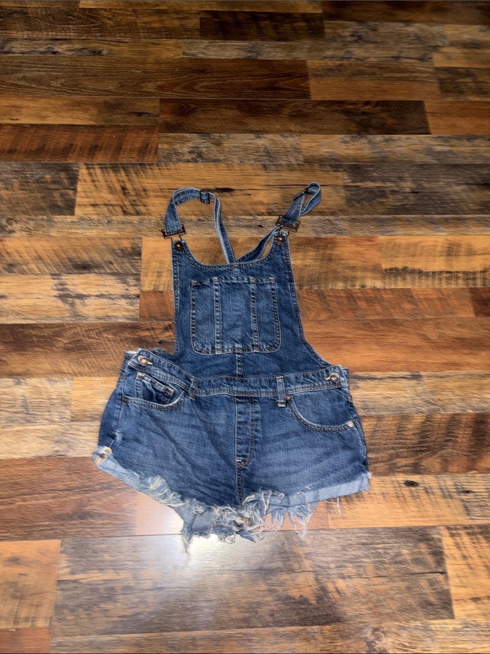 We The Free Distressed Denim Short Overalls - Blue